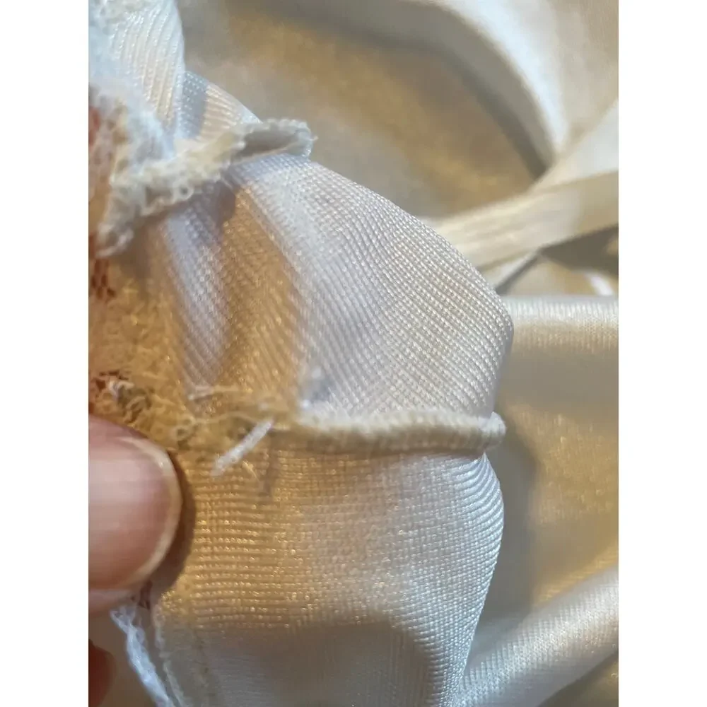 Vintage 80s Sears Ivory Satin Slip Dress, Lace Trim, Size 36, M